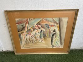 Superbe aquarelle signée et nommé « Le cirque »